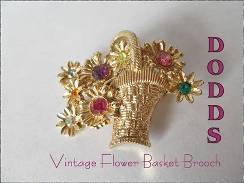 Dodds Gold Tone Flower Basket With Rhinestone Centers On The Flowers