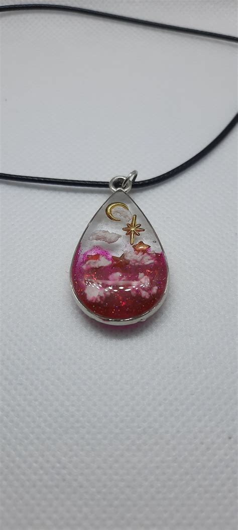 Glittery Sky Teardrop Resin Pendant Necklace Etsy