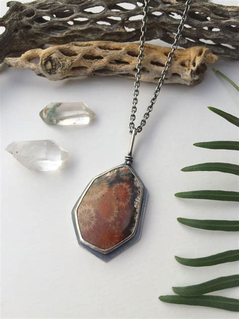 Fossilized Coral Necklace Handmade Sterling Silver Talisman