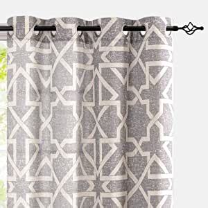 Amazon JINCHAN Linen Curtains For Living Room Geometric Lattice