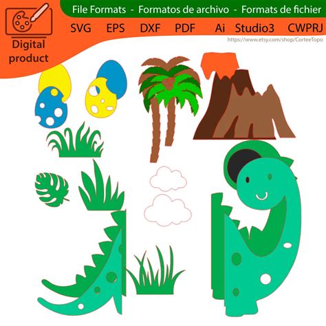 Dino Cake Topper Dinosaur Cake Theme Svg File Cutting File Etsy