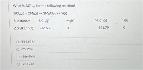 Solved What is AG for the following reaction? SiCl4(g) + | Chegg.com