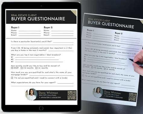 Real Estate Buyer Questionnaire Home Buyer Template Real Estate