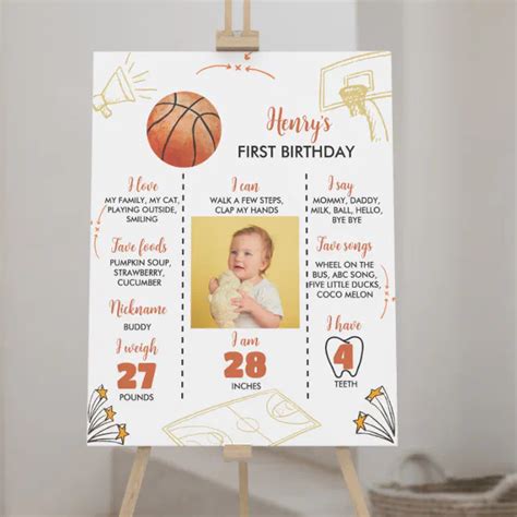 Basketball First Birthday Milestone Sign Zazzle