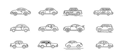 Car icon set in linear style, Vehicle outline sketch illustration ...