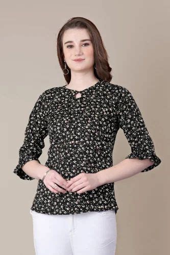 Black Crepe Casual Floral Printed Women Top 3 4 Sleeve At Rs 250 Piece