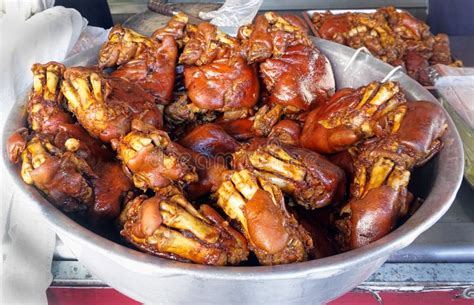 Smoked Pig Feet With A Hoof In A Crate In Market Stock Photo - Image of ...