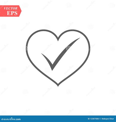 Check Mark In Heart Vector Illustration Isolated On White Stock Vector