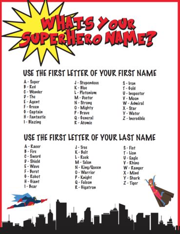 Free What's Your Superhero Name Printable for Kids | Superhero names, Super hero activities ...