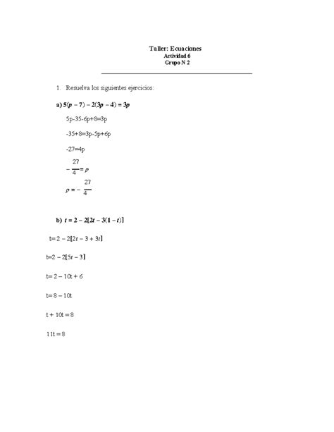 Taller Ecuaciones Xzm Z Cx Taller Ecuaciones Actividad Grupo
