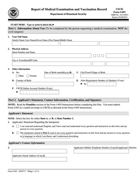 Fillable Form I 693 Medical Examination Fillable Form 2024