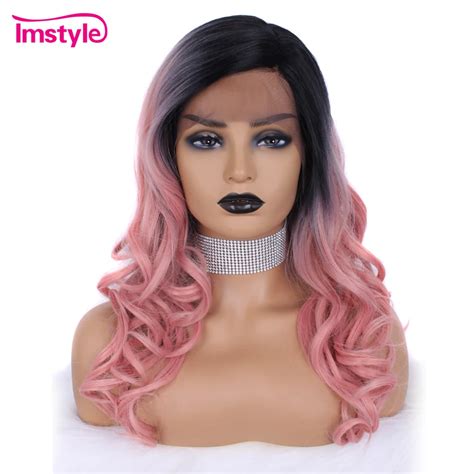 Imstyle Ombre Pink Wigs Wavy Synthetic Lace Front Wig For Women Heat