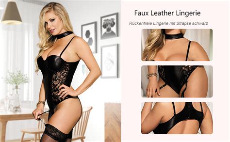 Amazon Women Plus Size Teddy Lingerie Set Faux Leather Bodysuit