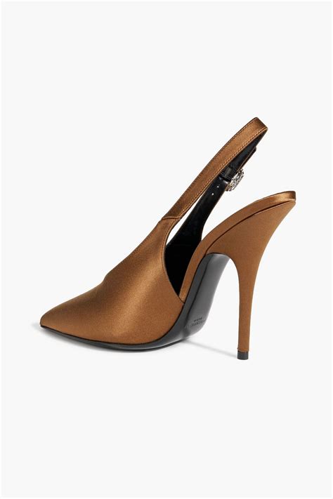 Saint Laurent Yasmeen Crystal Embellished Satin Slingback Pumps The