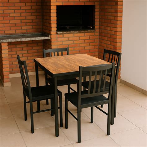 Mesa Rustica 4 Lugares - Mesa de Jantar Rústica 70cm x 70cm MDF Sofisticado Premium 4 Lugares ...