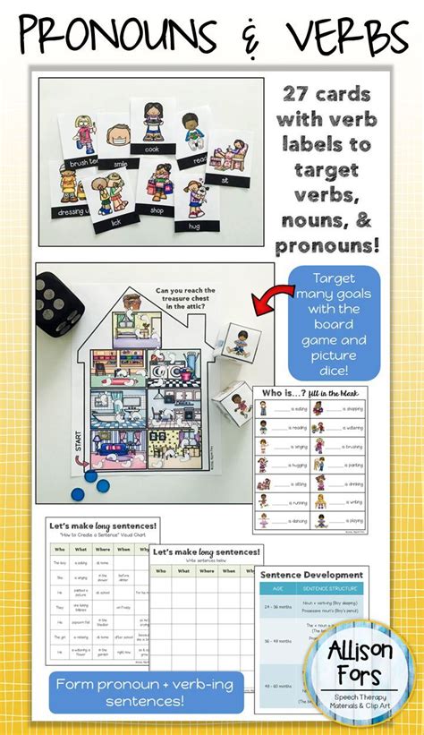 Pronouns Speech Therapy Worksheets Verbs And Sentence Formulation