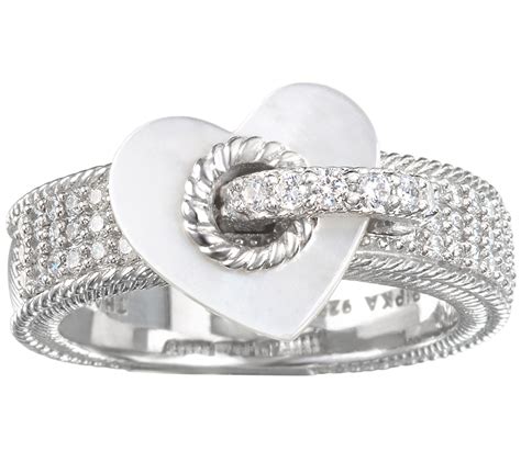 Judith Ripka Sterling Silver Pave with Heart Charm Ring — QVC.com