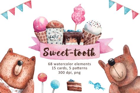 Sweet Tooth Watercolor Clip Art Animal Illustrations Creative Market