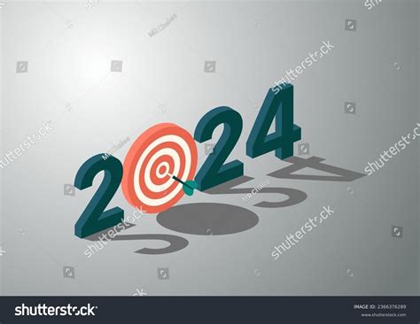 New Year Realistic Target Goals Symbol Numbers 2024 Red Archery Target