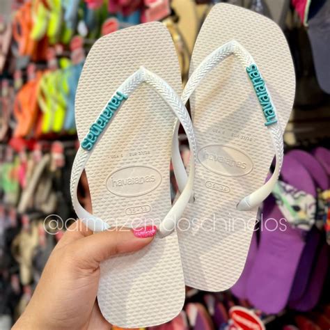 Chinelo Quadrado Havaianas Slim Square Branco Pingente Placa Logo