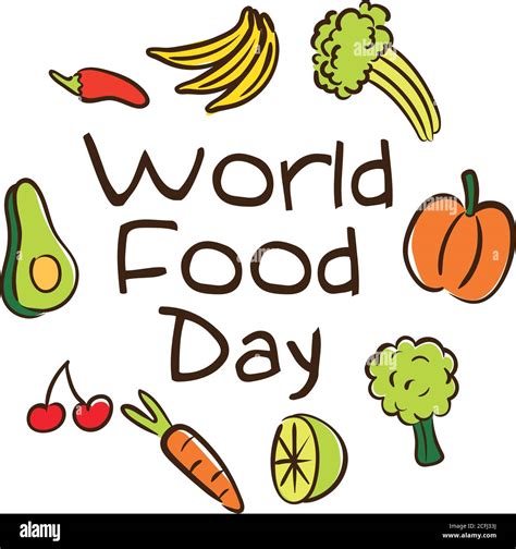 World Food Day Celebration Lettering With Fruits And Vegetables Flat