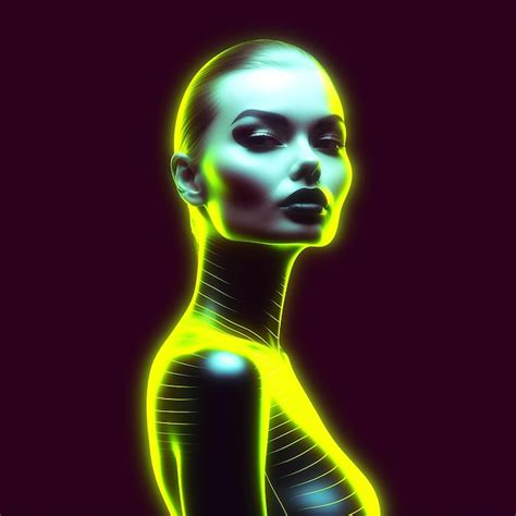 Premium Ai Image Futuristic Neon Portraits Glamorous Cyber Women In