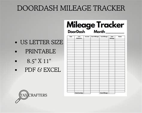 Door Dash Mileage Tracker Printable, Log Book Planner Taxes, Gig App