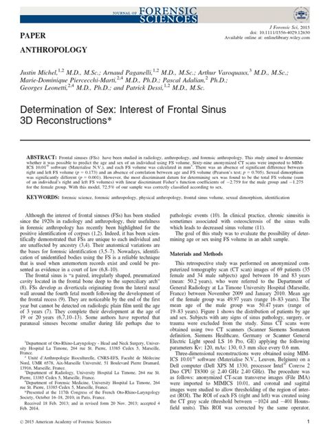 Determination Of Sex Interest Of Frontal Sinus 3d Reconstructions