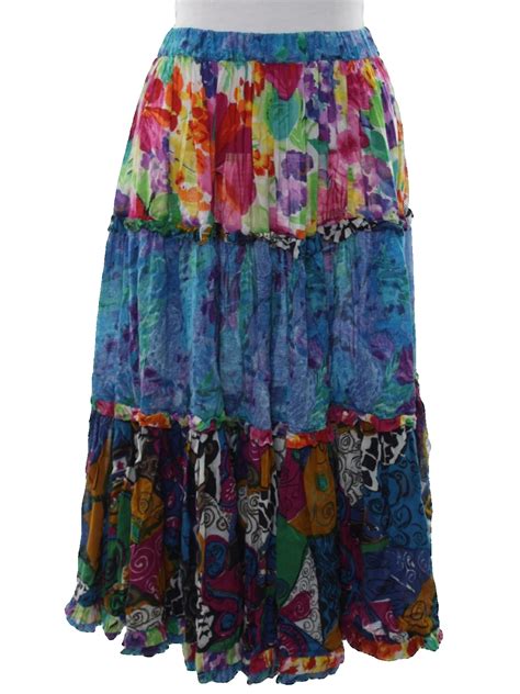 Nineties Hippie Skirt 90s No Label Womens Multi Color Rayon Blend