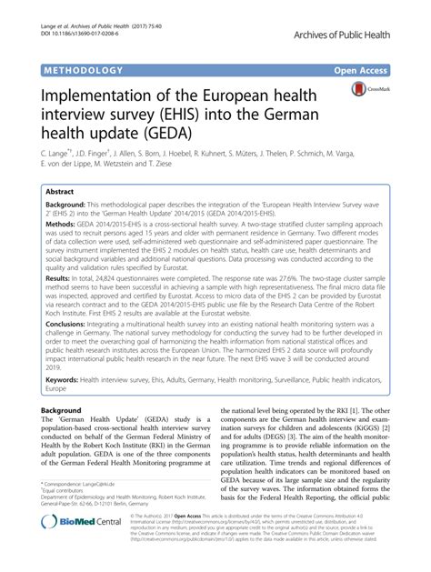 Pdf Implementation Of The European Health Interview Survey Ehis