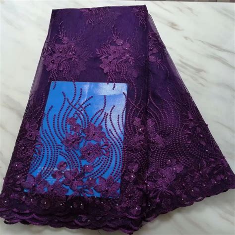 New High Quality Dark Purple Tulle Beaded French Nigerian Lace