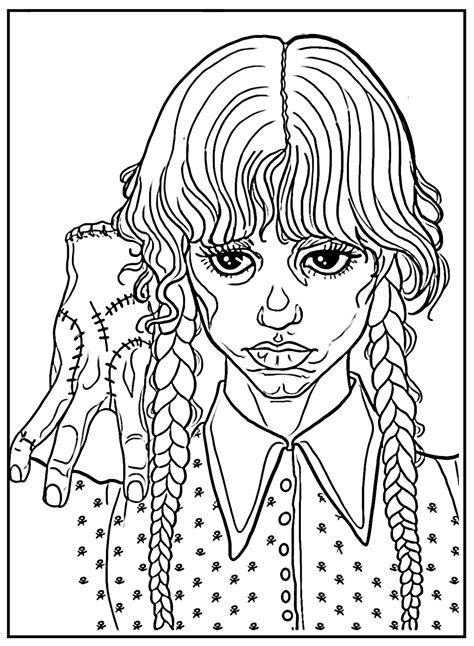 Wednesday Addams With Thing Coloring Page Free Printable Coloring Pages