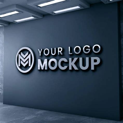 Free 3d Office Wall Logo Mockup With Dark Gray Wall Psd Css Author