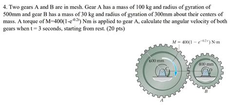 Solved 4 Two Gears A And B Are In Mesh Gear A Has A Mass Chegg