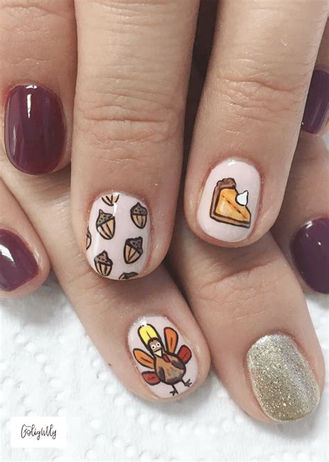 Thanksgiving Nail Art Designs Ideas With Acorns Pumpkin Pie And A