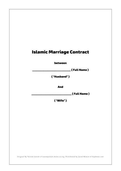 Islamic Marriage Contract Template