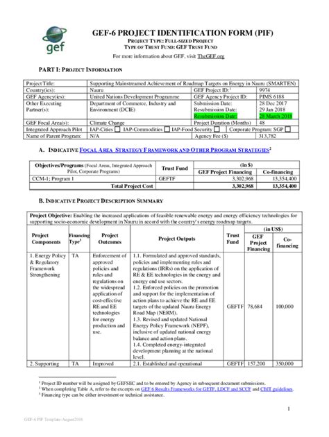 Fillable Online Info Undp Gef Project Identification Form Pif