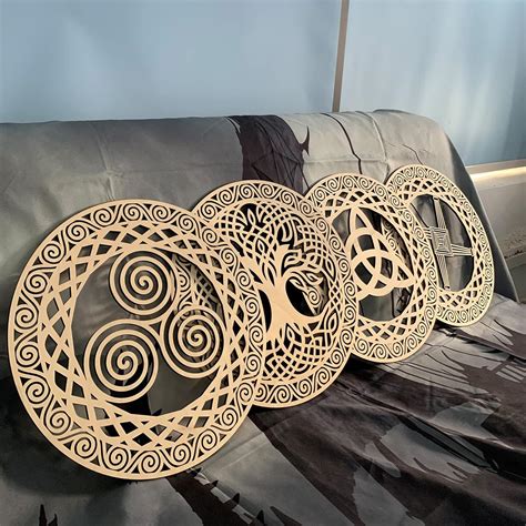 Celtic Symbol Wall Decor 12 Wooden Sacred 4Pcs Set Tree Of Life