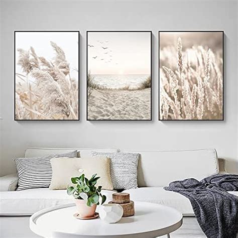 Amazon De Trayosin 3er Poster Set Wandbilder Boho Pampasgras Beige