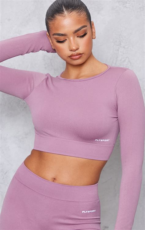 Plt Mauve Basic Seamless Long Sleeve Crop Top Prettylittlething Usa