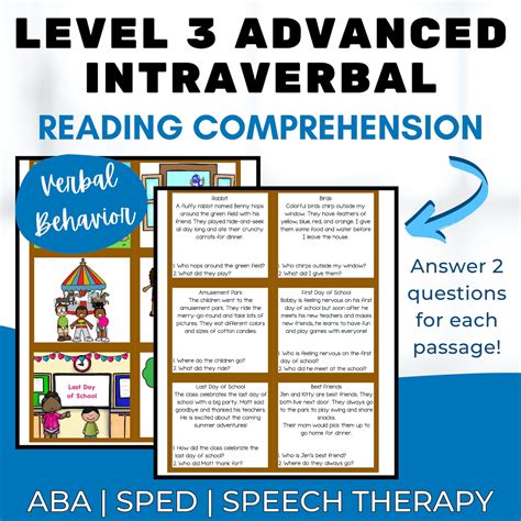 Aba Verbal Behavior Advanced Intraverbal Assessment Level 3 Reading