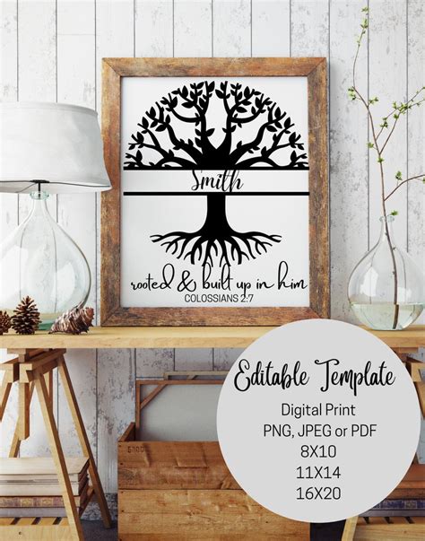 Editable Family Tree Template With Bible Verse Personalize With Your ...