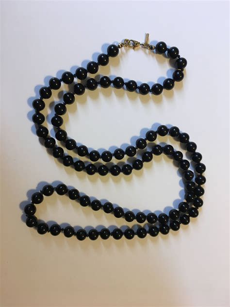 Vintage Monet Black Glass Knotted Bead Necklace 30 Etsy Vintage Monet Classic Necklace