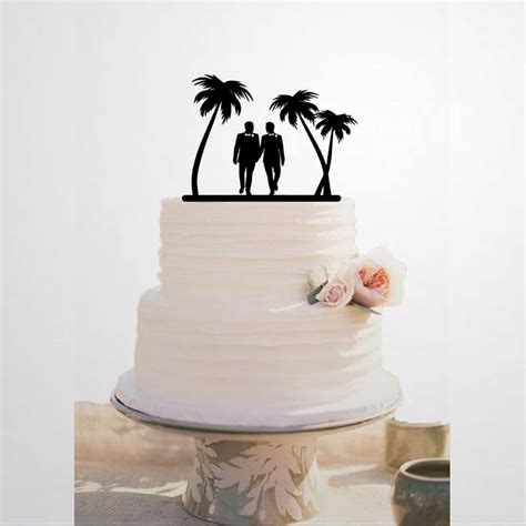 Decoración para tarta de boda gay negra con silueta de pareja masculina de acrílico para
