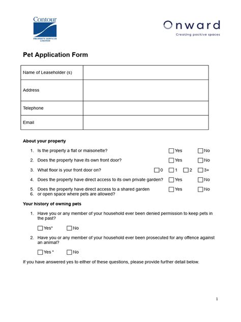 Pet Application Form | PDF | Pet | Animals And Humans