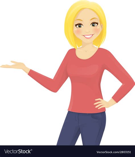 Beautiful woman showing something Royalty Free Vector Image 