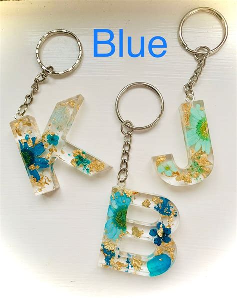 Personalised Key Chain Letter Name Keychain Flower Resin Etsy