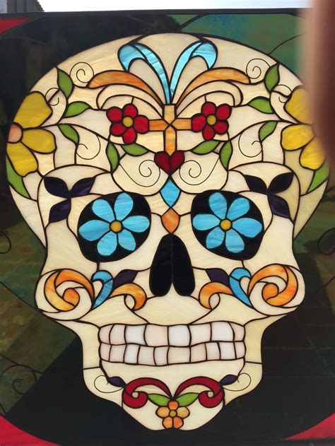 Day Of The Dead Skull Stained Glass Window Panel Stained Glass