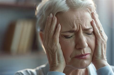 Mature Woman Suffering From Migraine Older Woman Having A Headache And Holding Her Head In Pain