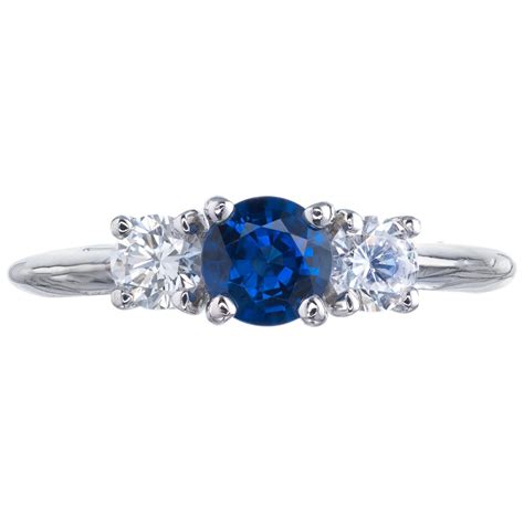 Certified 653 Carat Blue Sapphire And Diamond Three Stone Engagement Ring At 1stdibs